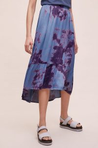 Kirei Adanah Tie-Dye Midi Skirt in Blue / tiered hemlines