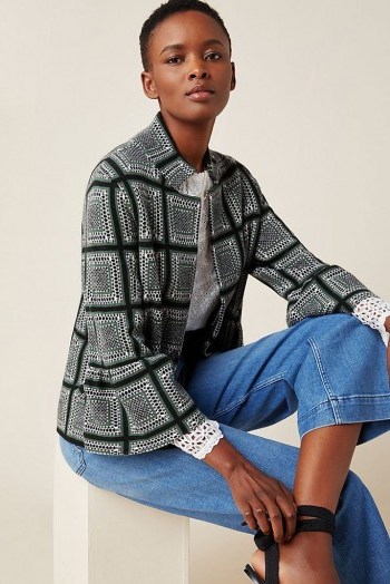 ANTHROPOLOGIE Hillary Plaid Jacket in Green Motif - flipped