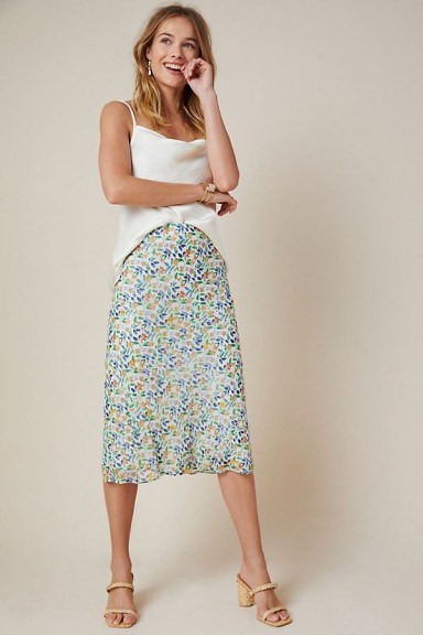 Maeve Beaded-Floral Skirt in Green Motif / embellished skirts for spring 2020 - flipped