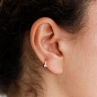 Astrid & Miyu Baguette Gem Clicker in Rose Gold / petite hoops / single piece earrings
