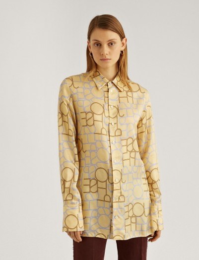 Joseph Beatrice Viscose Small Logo Blouse in Banana | printed blouses - flipped