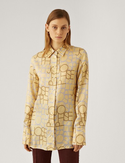 Joseph Beatrice Viscose Small Logo Blouse in Banana | printed blouses