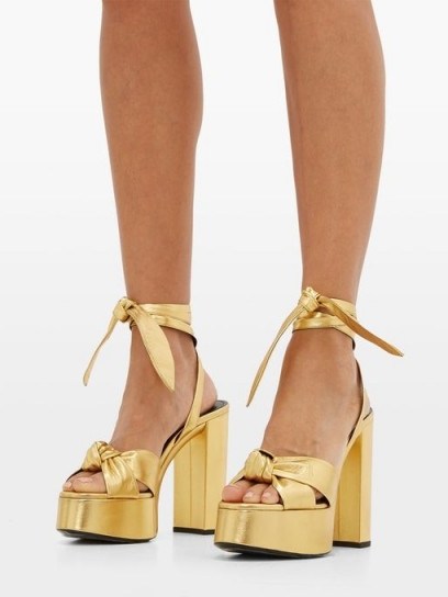 SAINT LAURENT Bianca metallic-leather platform sandalsin gold | 70s look shoes - flipped
