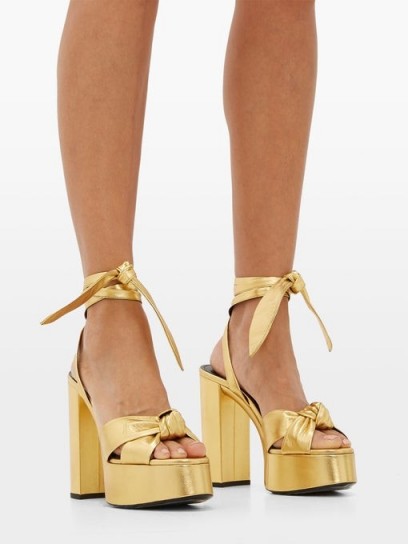 SAINT LAURENT Bianca metallic-leather platform sandalsin gold | 70s look shoes