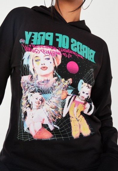 birds of prey @ missguided black harley quinn graphic oversized hoodie - flipped