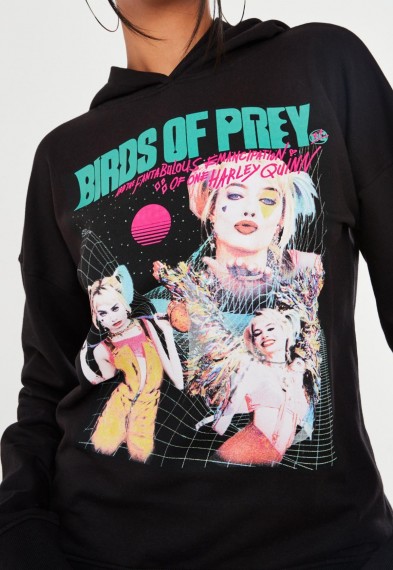 birds of prey @ missguided black harley quinn graphic oversized hoodie
