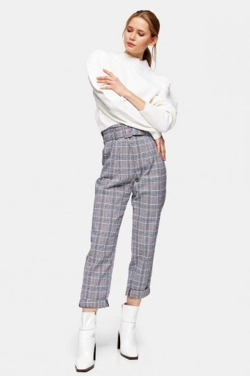 TOPSHOP Black And White Textured Peg Trousers / checked monochrome pants - flipped