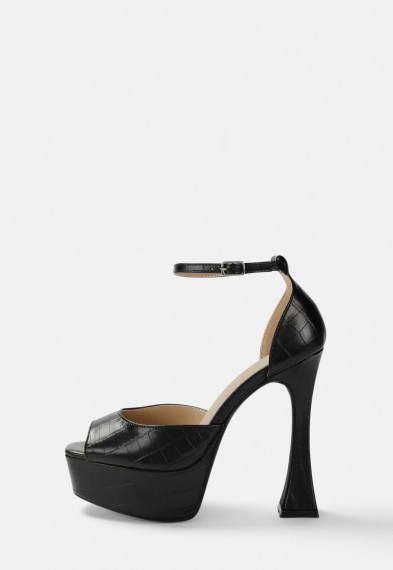 MISSGUIDED black mock croc chunky sole heels – evening platforms - flipped