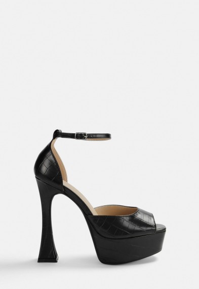 MISSGUIDED black mock croc chunky sole heels – evening platforms