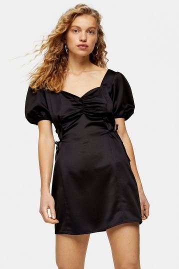 Topshop Black Prairie Satin Mini Dress | LBD - flipped