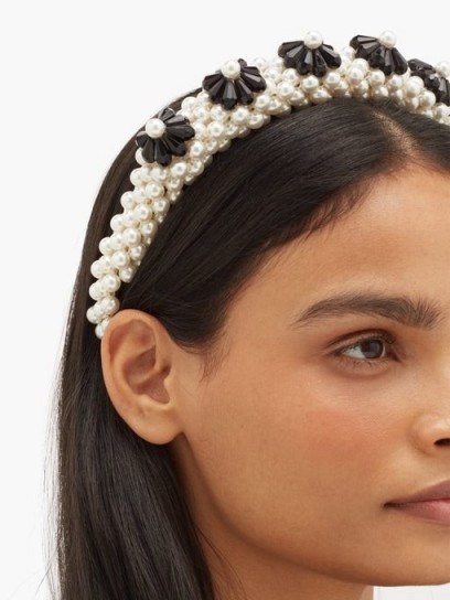 SHRIMPS Blaze faux-pearl embellished headband in white | monochrome heafbands - flipped