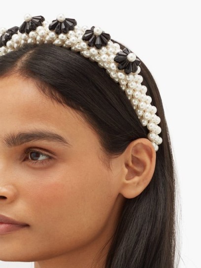 SHRIMPS Blaze faux-pearl embellished headband in white | monochrome heafbands