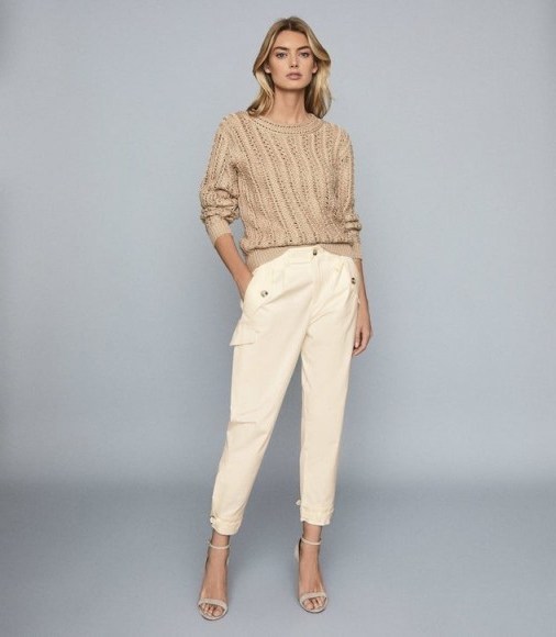 REISS BLEEKER TAPERED CARGO TROUSERS CREAM ~ stylish casual look - flipped