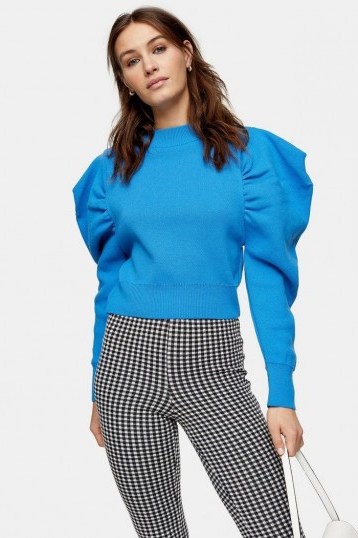 Topshop Blue Exaggerated Sleeve Knitted Sweatshirt - flipped