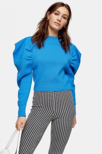 Topshop Blue Exaggerated Sleeve Knitted Sweatshirt