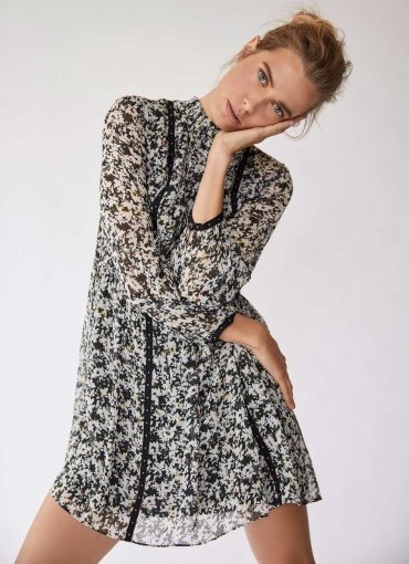 MINT VELVET Bonnie High Neck Mini Dress / abstract florals - flipped