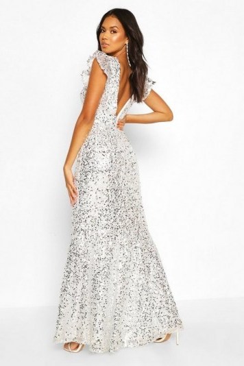 Boohoo Occasion Extreme Sequin Low Back Maxi in silver - flipped