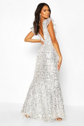 Boohoo Occasion Extreme Sequin Low Back Maxi in silver