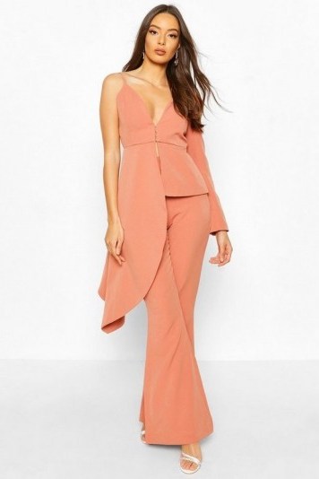 Boohoo Occasion Waterfall One Shoulder Blazer Apricot - flipped
