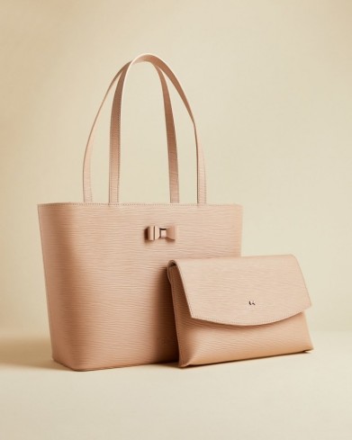 TED BAKER DEANNAH Bow detail shopper in taupe / luxury shoppers