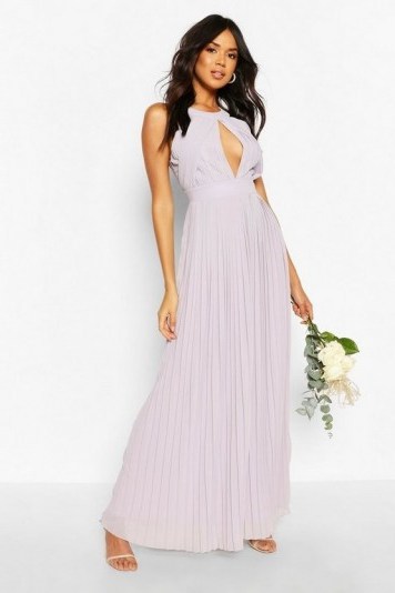 boohoo Bridesmaid Occasion Pleated Panel Detail Maxi Dress in Grey – keyhole front bridesmaids dresses - flipped