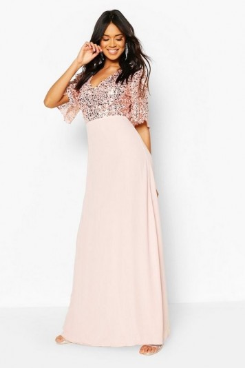 boohoo Bridesmaid Occasion Sequin Bodice Angel Maxi Dress – long sequinned bridesmaids dresses