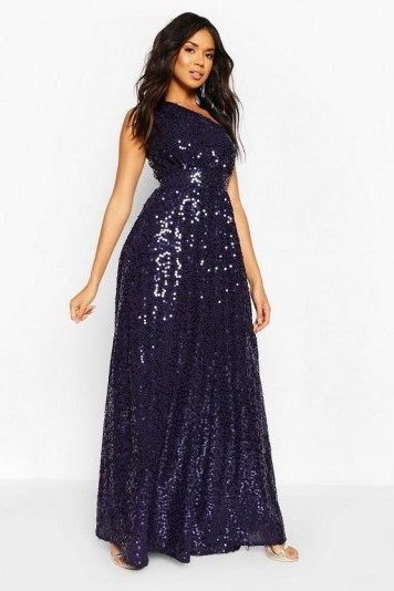 boohoo Bridesmaid Occasion Shoulder Sequin Maxi Dress in Navy - flipped