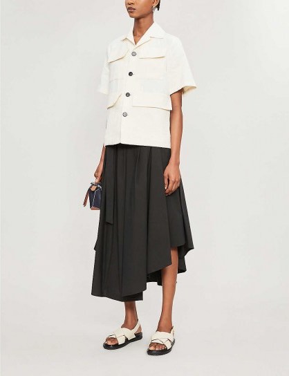 BRUNELLO CUCINELLI Asymmetric high-waisted cotton midi skirt in black - flipped