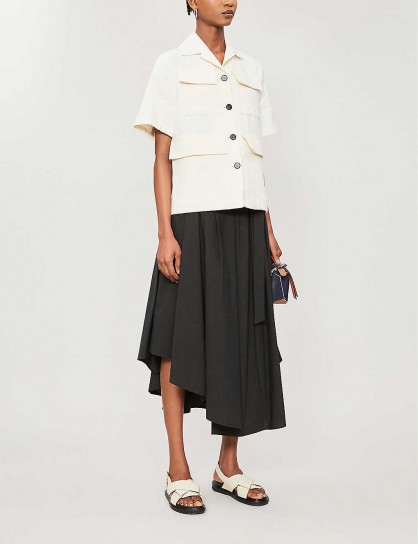 BRUNELLO CUCINELLI Asymmetric high-waisted cotton midi skirt in black
