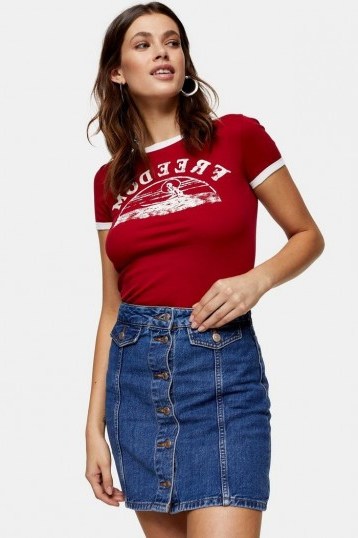 Topshop Button Down Denim Skirt in Mid Stone - flipped