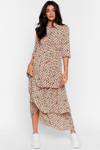 NASTY GAL Call the Spots Tiered Maxi Dress in Cream