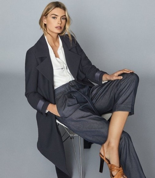 REISS CASSIE MID RISE STRAIGHT FIT TROUSERS DARK BLUE ~ effortlessly stylish looks - flipped