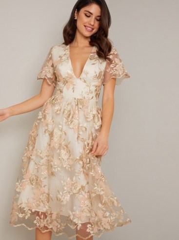 Chi Chi Betty Dress in Champagne – floral overlay dresses - flipped