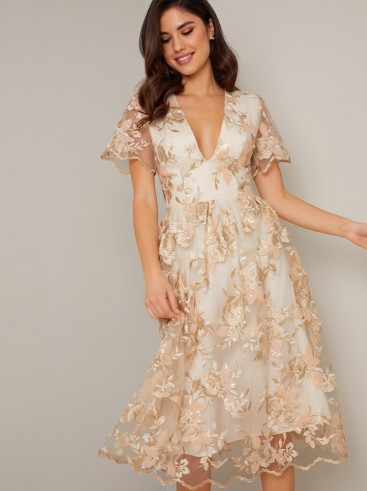 Chi Chi Betty Dress in Champagne – floral overlay dresses