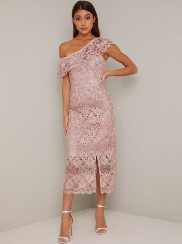 Chi Chi Kellen Dress in Mink – off shoulder lace dresses - flipped