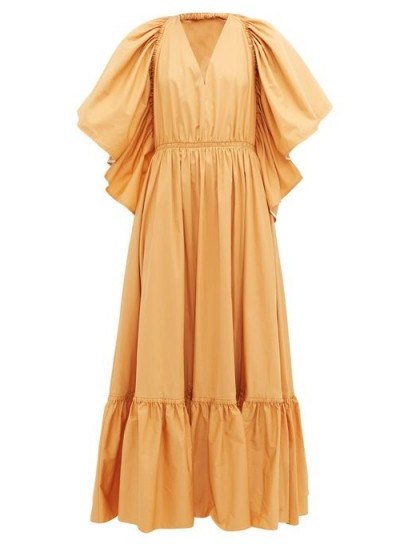 ROKSANDA Constance halterneck cotton-poplin maxi dress in orange yellow ~ statement ruffles - flipped