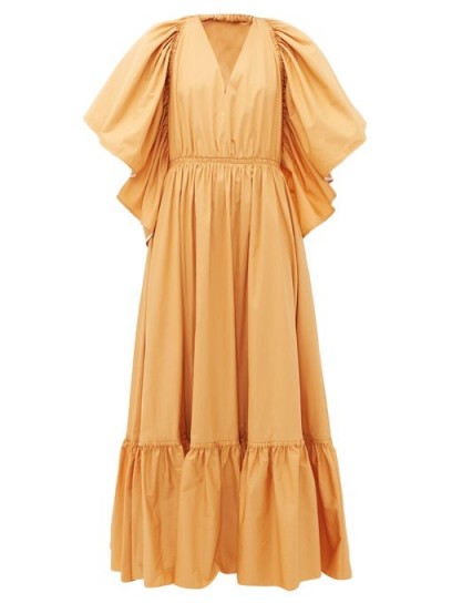 ROKSANDA Constance halterneck cotton-poplin maxi dress in orange yellow ~ statement ruffles