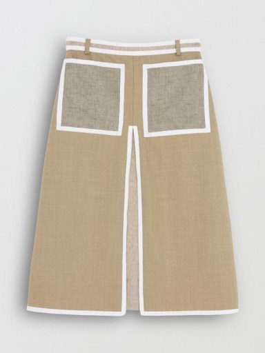 Burberry Contrast Seam and Box-pleat Detail Linen A-line Skirt Cedar Brown Melange - flipped