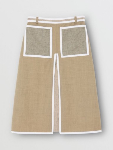 Burberry Contrast Seam and Box-pleat Detail Linen A-line Skirt Cedar Brown Melange