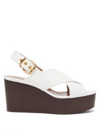 MARNI Crossover-strap white-leather slingback wedge sandals