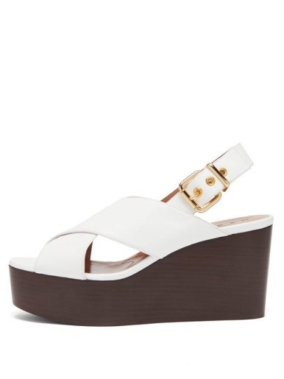 MARNI Crossover-strap white-leather slingback wedge sandals - flipped