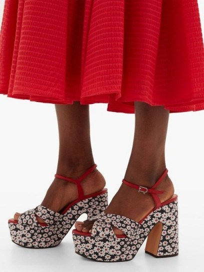 ROCHAS Daisy-jacquard platform sandals in white ~ chunky floral platforms - flipped
