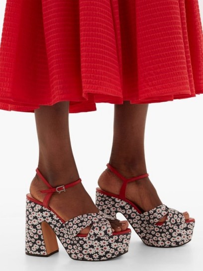 ROCHAS Daisy-jacquard platform sandals in white ~ chunky floral platforms