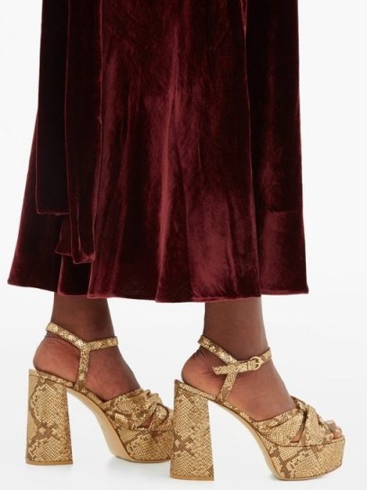 GIANVITO ROSSI Dallas 70 knotted python-effect gold-leather sandals ~ luxe platforms - flipped