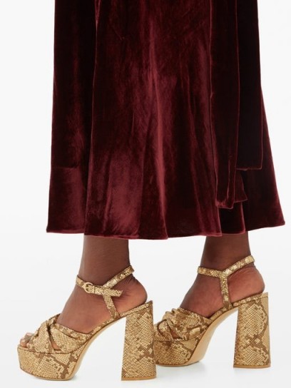 GIANVITO ROSSI Dallas 70 knotted python-effect gold-leather sandals ~ luxe platforms