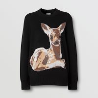 Burberry Deer Intarsia Wool Sweater Black