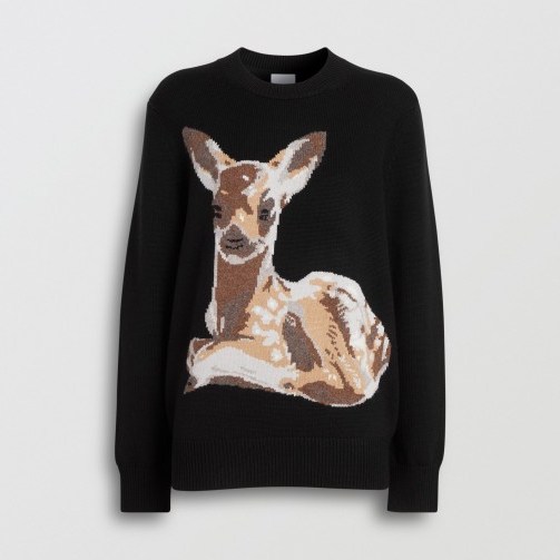 Burberry Deer Intarsia Wool Sweater Black - flipped