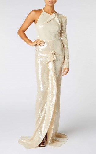 ROLAND MOURET DELAMERE GOWN in PALE GOLD ~ luxe event wear - flipped