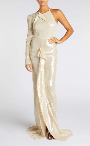 ROLAND MOURET DELAMERE GOWN in PALE GOLD ~ luxe event wear