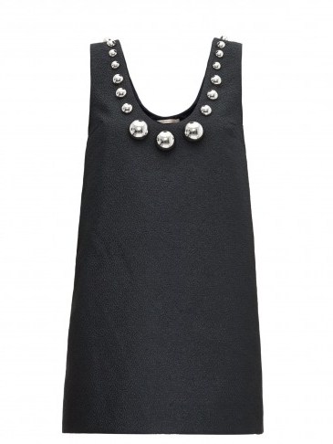 CHRISTOPHER KANE Dome-embellished crinkle-jacquard mini dress in black ~ lbd - flipped